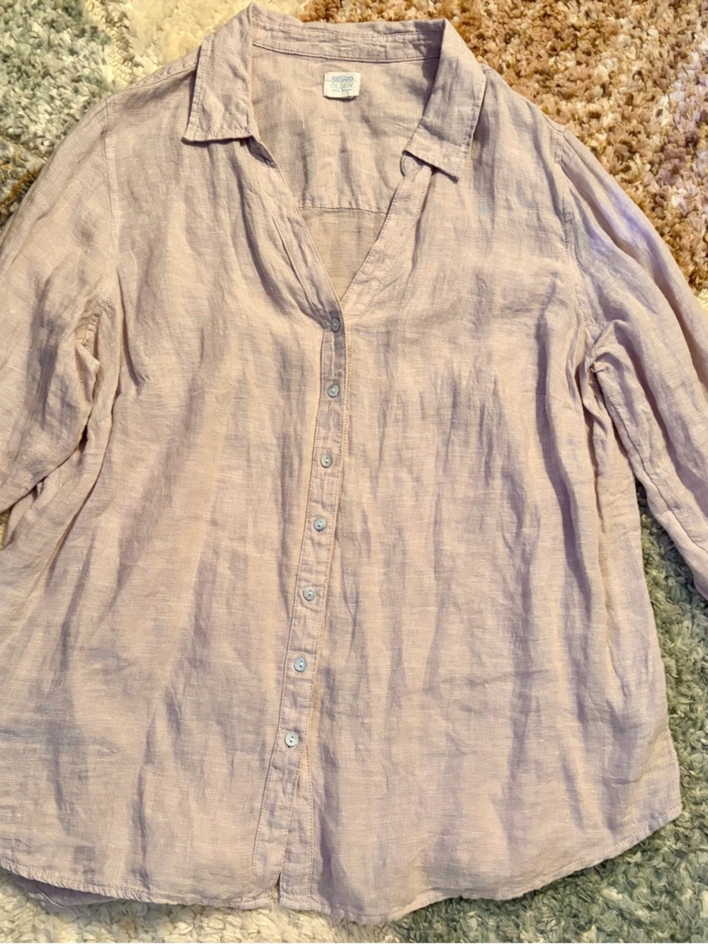 Sigrid Olsen Lavender Button-Front Women's Linen Shirt